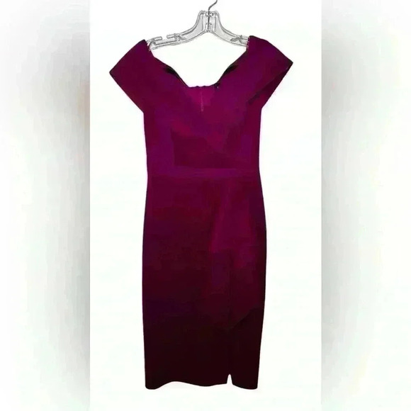 Xscape Waterfall Off The Shoulder Ruffle Formal Dress Purple Sz 4 (D197) - Picture 2 of 11